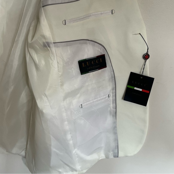 Lucci Collezione Mens Italian White Sz 44R Hand Tailored Blazer Suit Jacket New - Picture 9 of 16